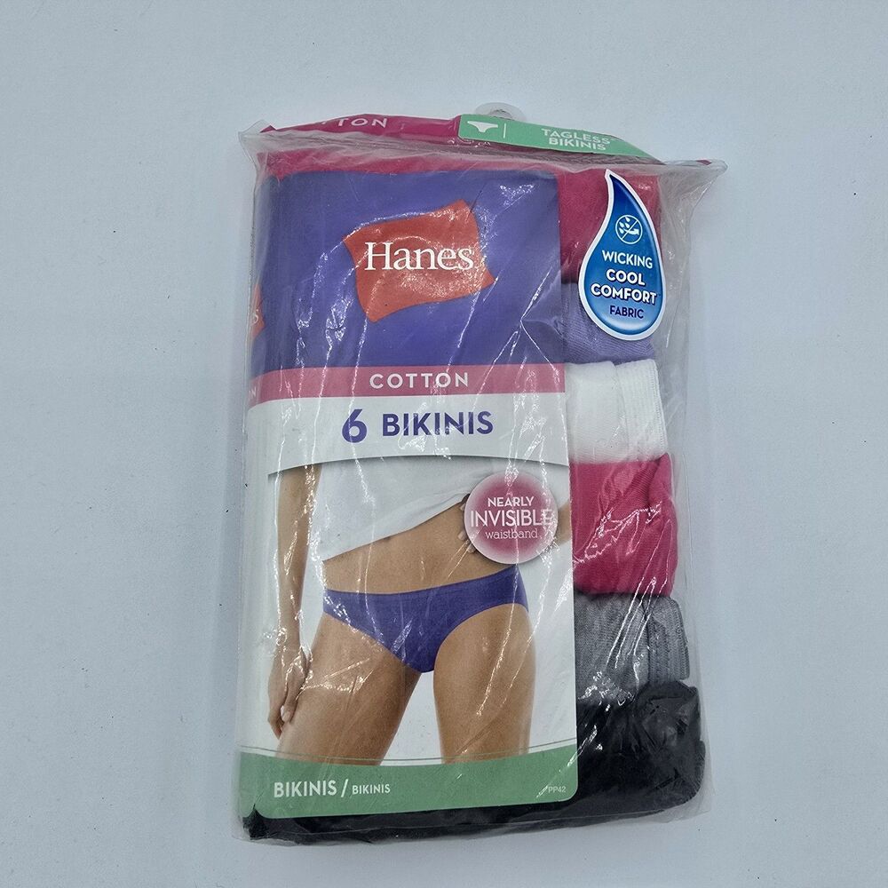 Women's Hanes Tagless Bikinis Ultra Soft Panties Size 9 Cotton 6 Pair No Ride Up